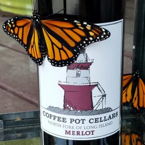 Monarch Butterfly on a Bottle of Coffee Pot Cellars Merlot